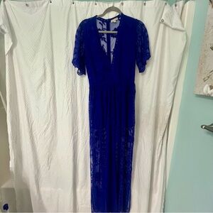 Elegant Blue Lace Romper Dress